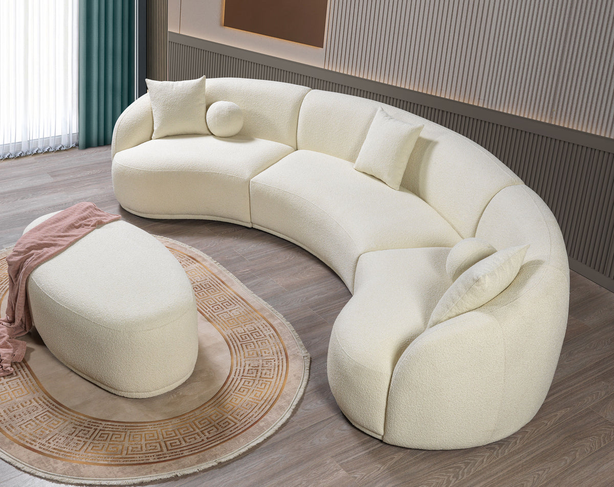Bonita Ivory Boucle 3pc Curved 138" Sectional