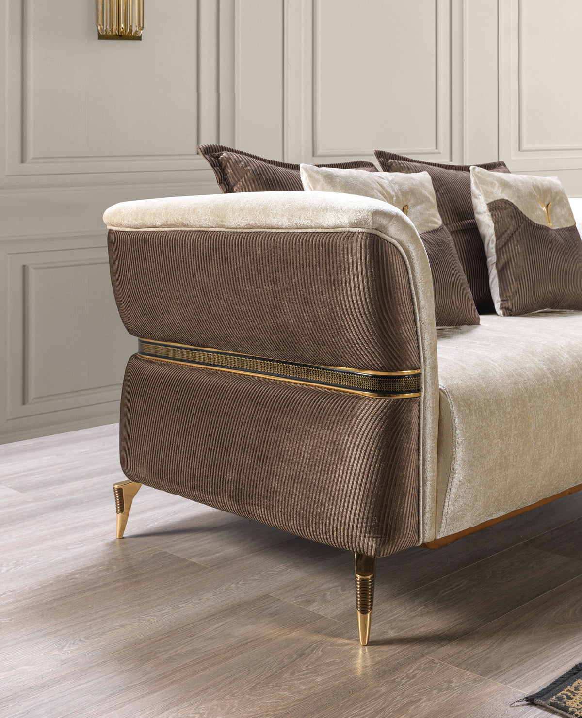 Leina Ivory-Coffee Velvet Sofa & Loveseat