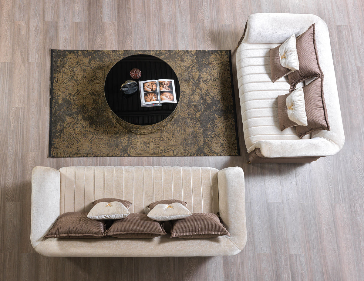 Leina Ivory-Coffee Velvet Sofa & Loveseat