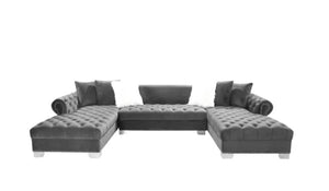 London XL Gray Velvet Double Chaise Sectional