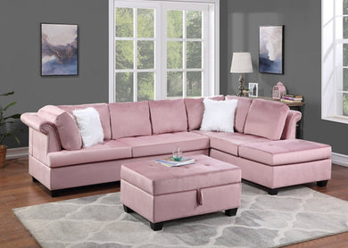 Ava Pink Velvet Sectional with Ottoman S5151