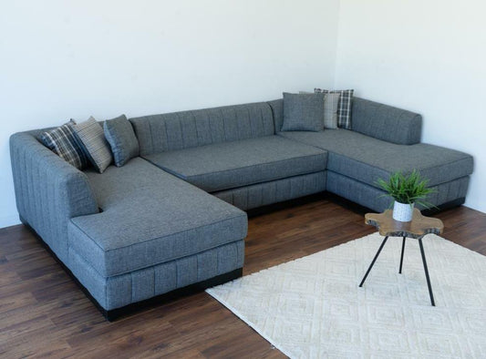 Grayson Linen Gray Double Chaise 141" Sectional