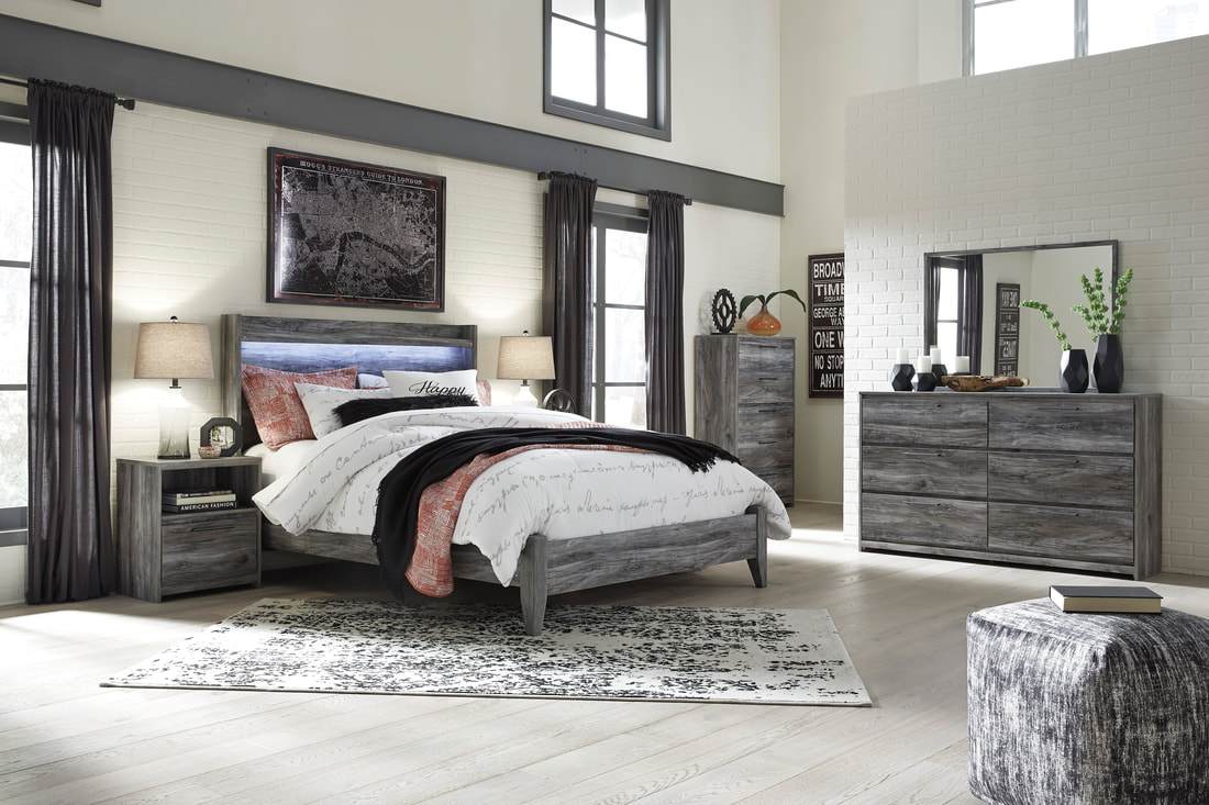 Baystorm Gray LED Storage Platform Bedroom Set B221