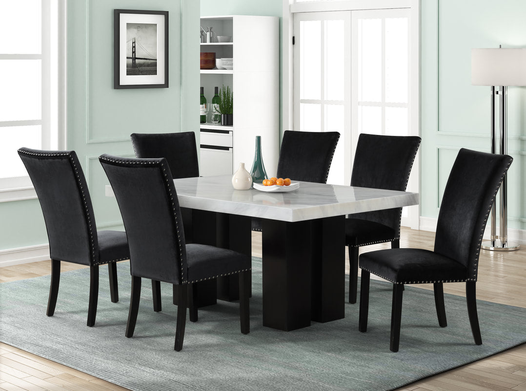Black Velvet 7pc Dining Room Set 1220 (FAUX MARBLE)
