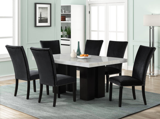 Black Velvet 7pc Dining Room Set 1220  (FAUX MARBLE) 