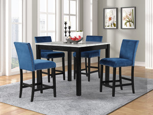 Dior Blue Velvet 5pc Counter Height Set  (FAUX MARBLE) 