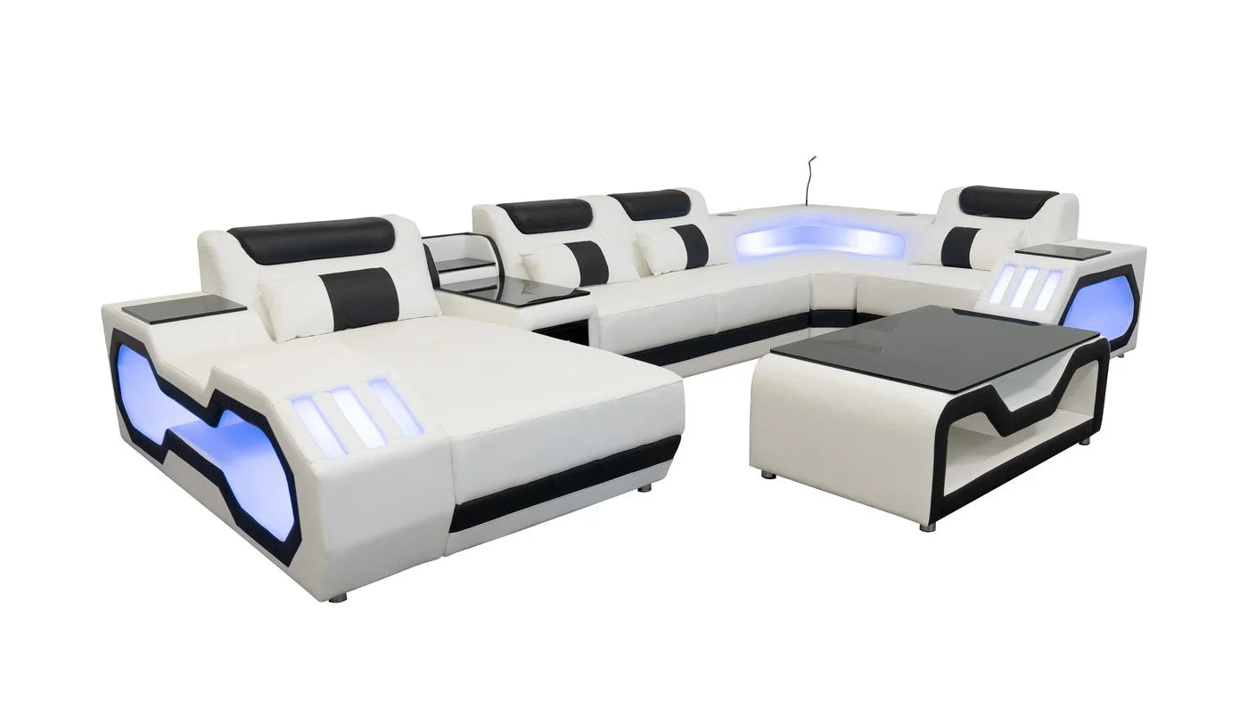 Matrix White 163" BLUETOOTH Sectional with Coffee Table and TV Stand S9916