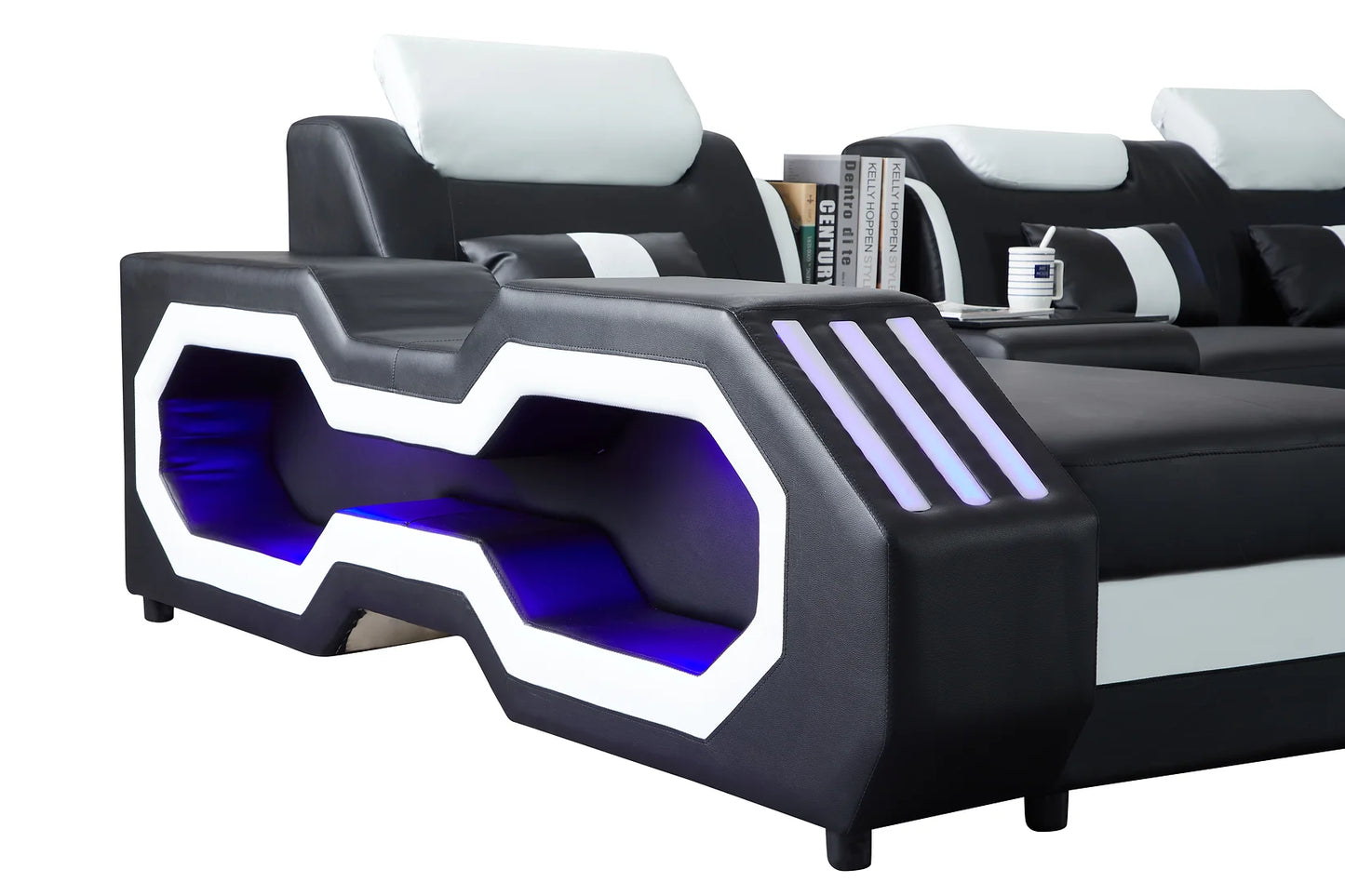 Matrix Black 163" BLUETOOTH Sectional with Coffee Table and TV Stand S9916