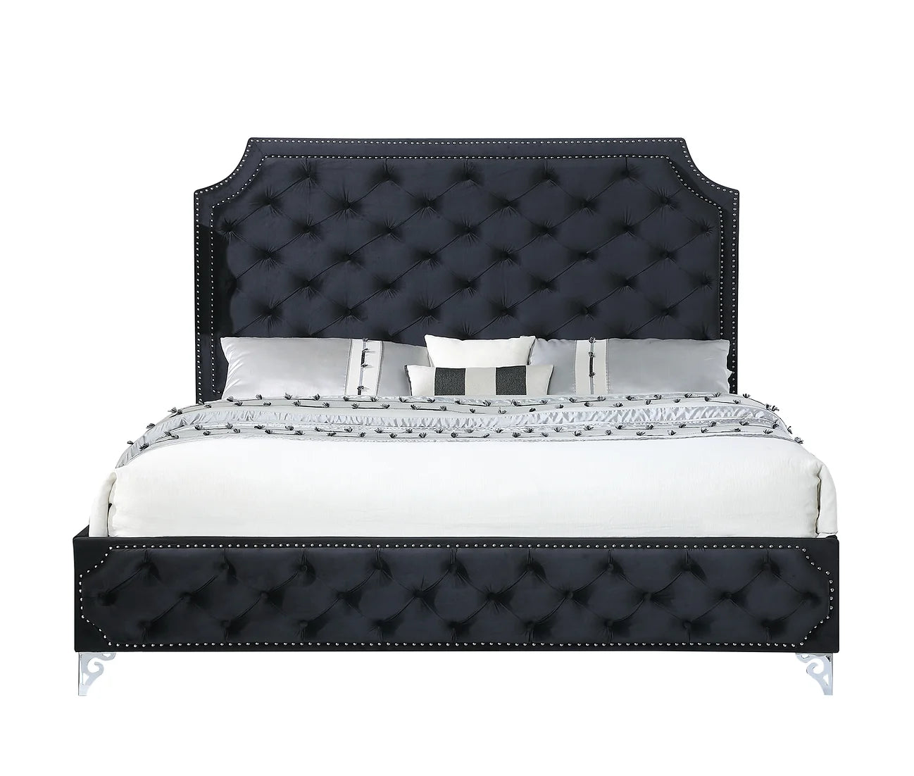 Leilah Platform Black Velvet Queen Bed B830