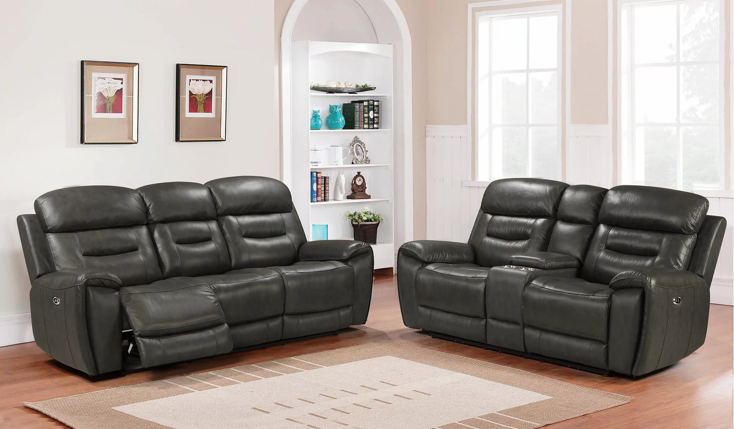 Rosewood Grey POWER/TOP GRAIN LEATHER Reclining 3pc Set S2226