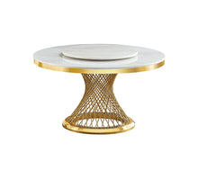 Load image into Gallery viewer, Unico White/Gold Faux Marble Dining Set D605
