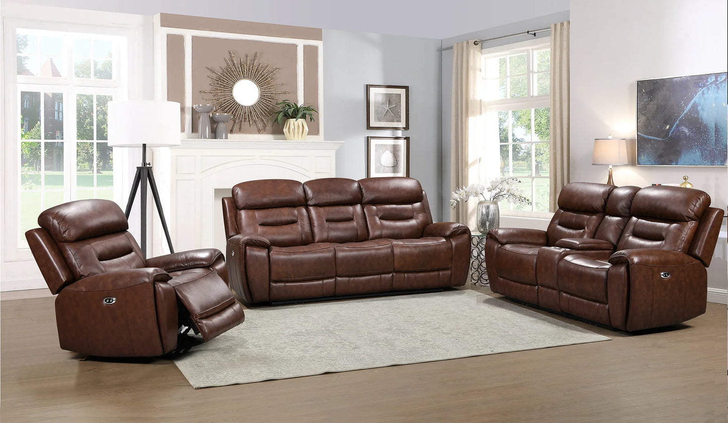 Rosewood Brown POWER/TOP GRAIN LEATHER Reclining 3pc Set S2226