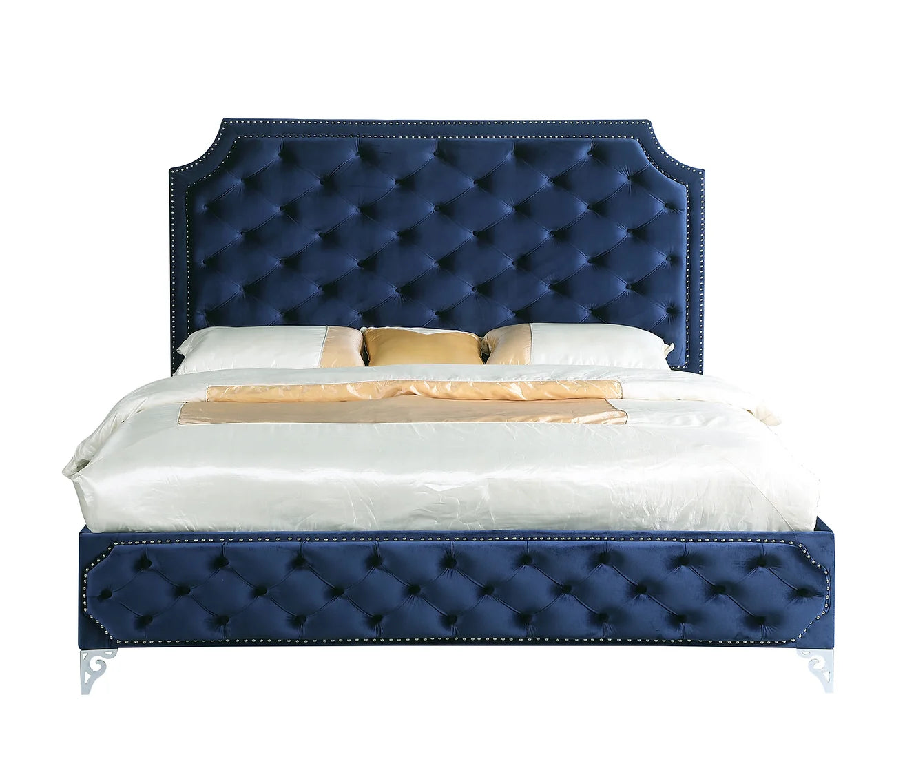 Leilah Platform Blue Velvet Queen Bed B830