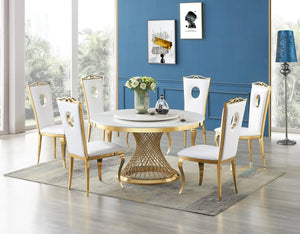 Unico White/Gold Faux Marble Dining Set D605
