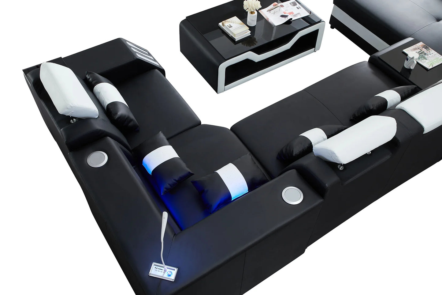 Matrix Black 163" BLUETOOTH Sectional with Coffee Table and TV Stand S9916