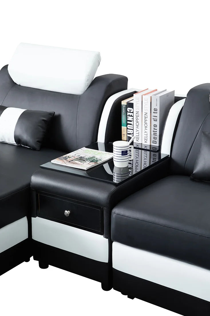 Matrix Black 163" BLUETOOTH Sectional with Coffee Table and TV Stand S9916