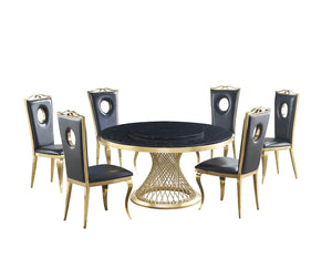 Unico Black/Gold Faux Marble Dining Set D605