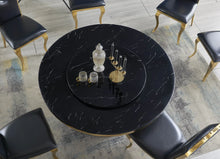 Load image into Gallery viewer, Unico Black/Gold Faux Marble Dining Set D605