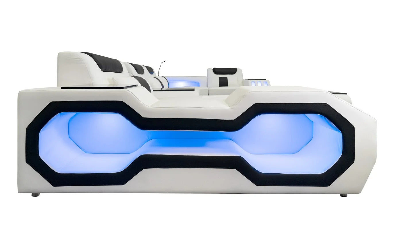 Matrix White 163" BLUETOOTH Sectional with Coffee Table and TV Stand S9916