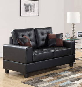 James Black Faux Leather Sofa and Loveseat HH7855
