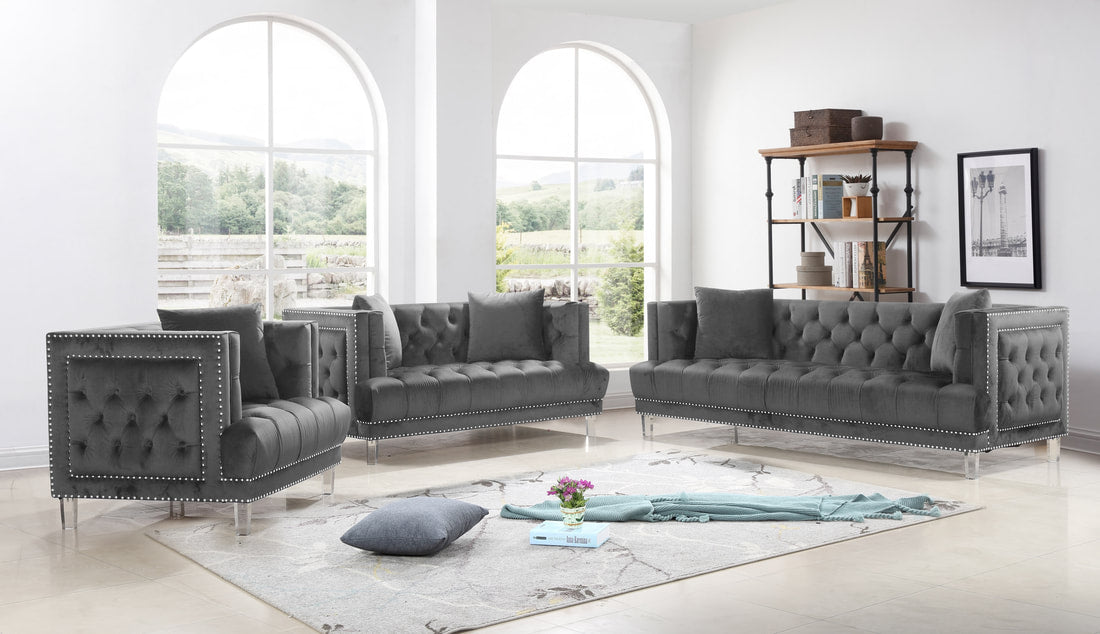 Lucas Gray Velvet Sofa and Loveseat