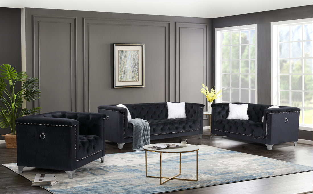 Prince Black Velvet Sofa and Loveseat