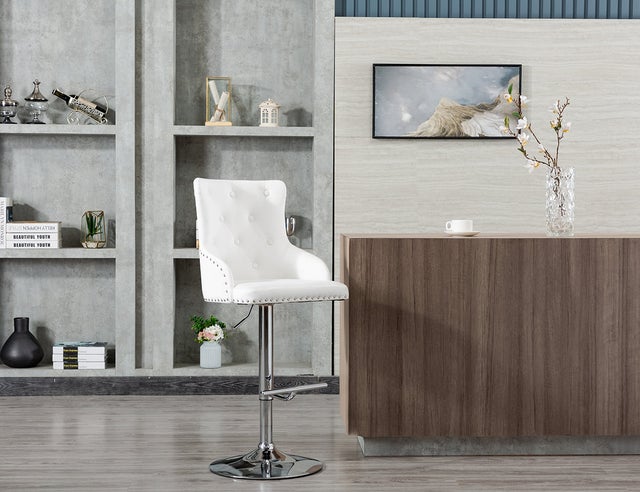 Bella White Leather Barstool
