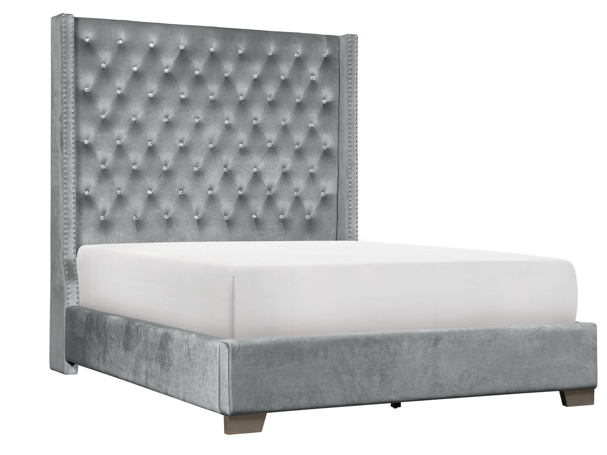 Franco Gray Velvet King Upholstered Bed SH228