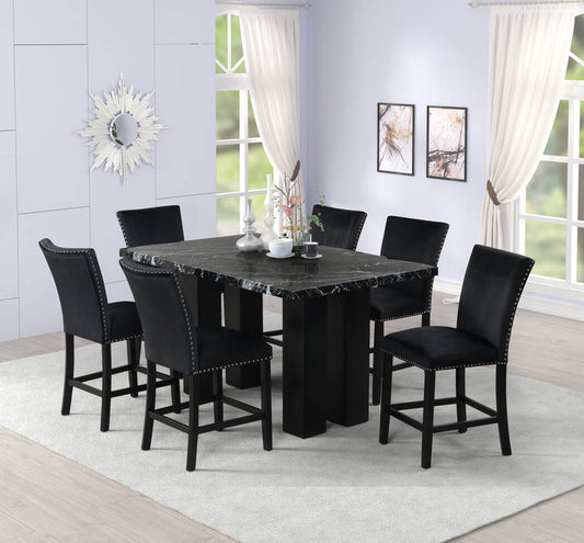 Onyx/Black Velvet  7pc Counter Height  Set 2220  (FAUX MARBLE)