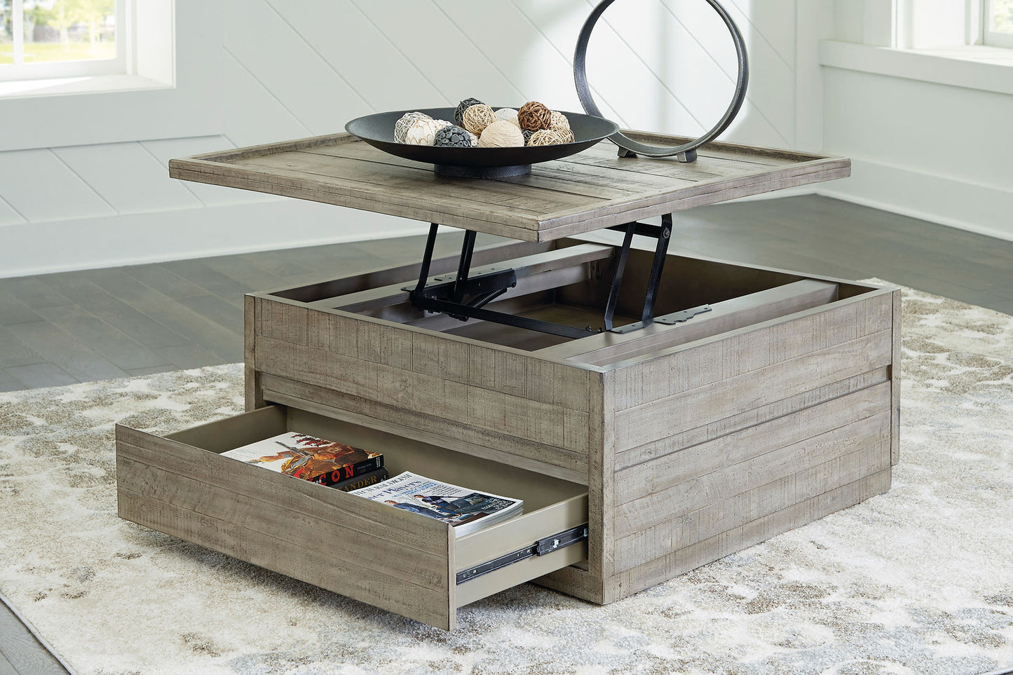 Krystanza Weathered Gray Lift Top Coffee Table T990