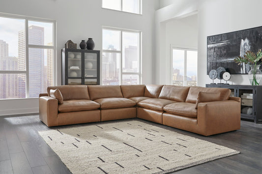 Emilia Caramel GENUINE LEATHER 5pc Sectional 30901