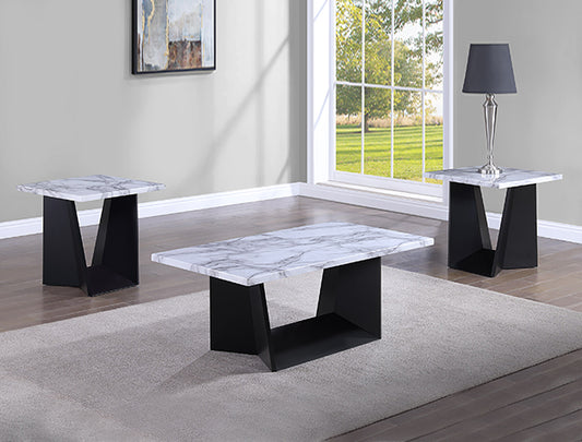 Adea Black Faux Marble 3pc Coffee Table Set 4226
