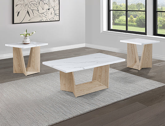 Adea White Oak Faux Marble 3pc Coffee Table Set 4226