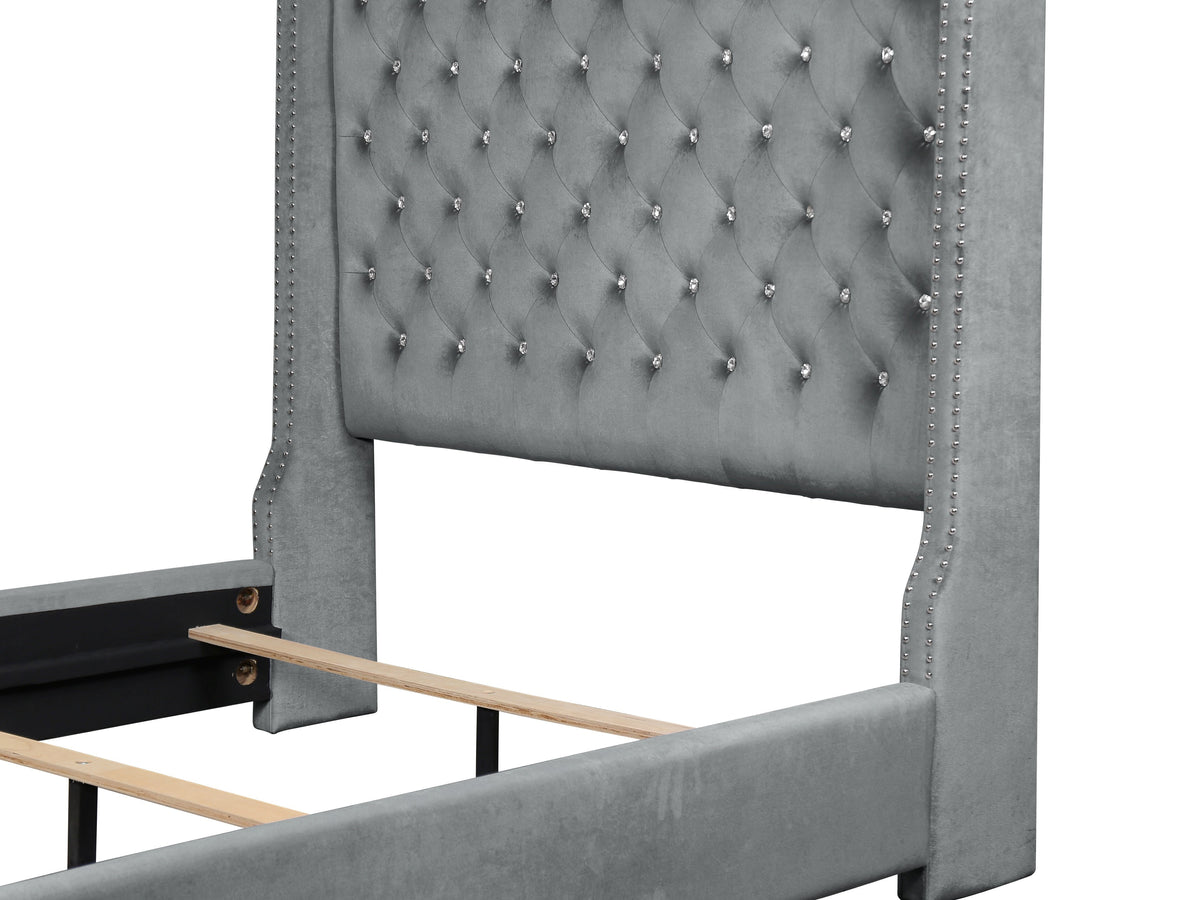 Franco Gray Velvet King Upholstered Bed SH228