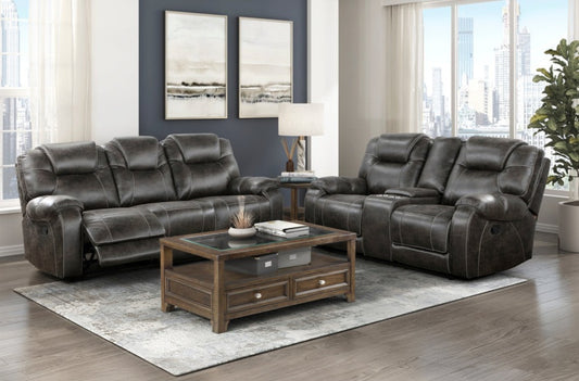 Gainesville Chocolate Microfiber Reclining Living Room Set 8560