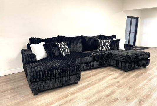 Black Corduroy Double Chaise Sectional 9700