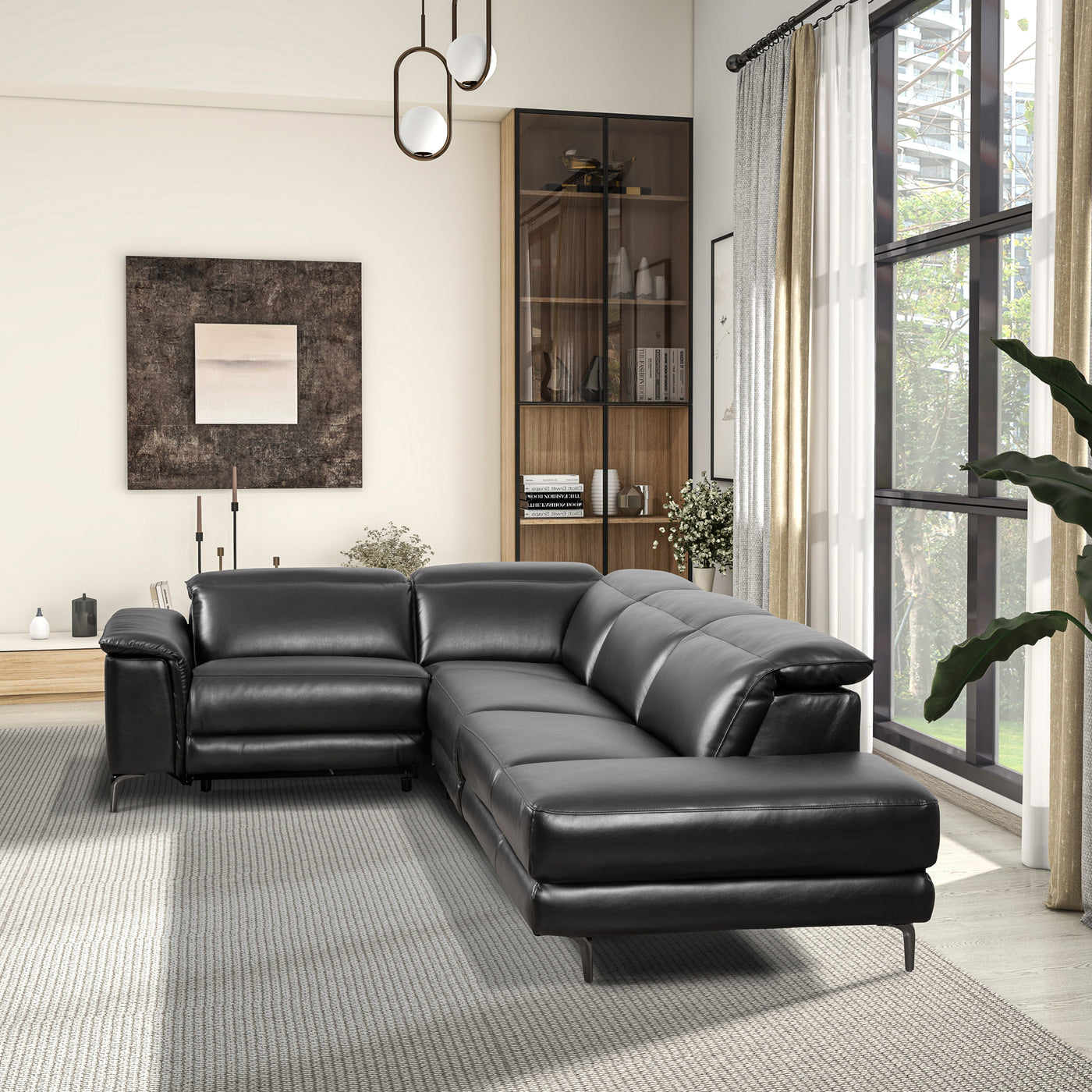 Zander Black PU Reclining POWER Sectional Sofa
