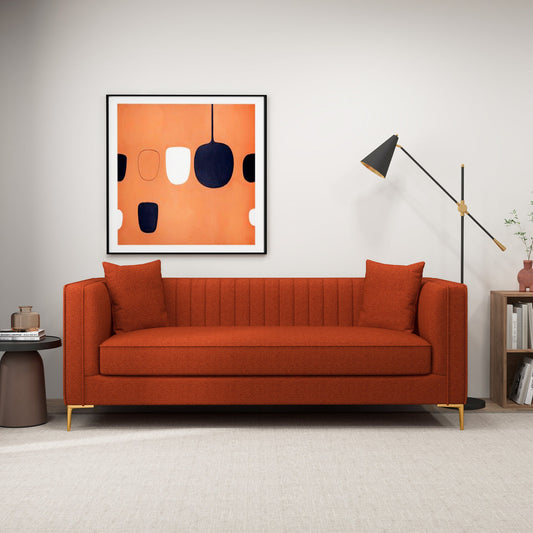 Angelina 84" Red Boucle Channel Tufted Sofa
