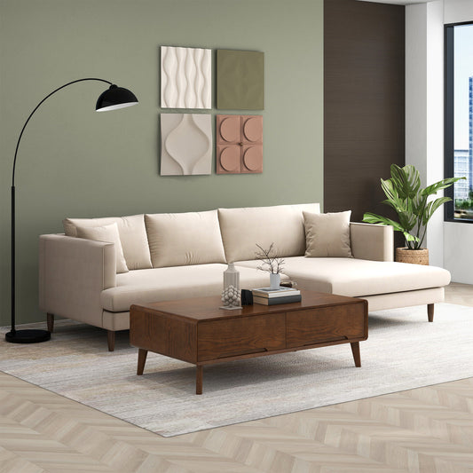 Blake 107" Cream Velvet L-Shaped Sectional Sofa Right Facing