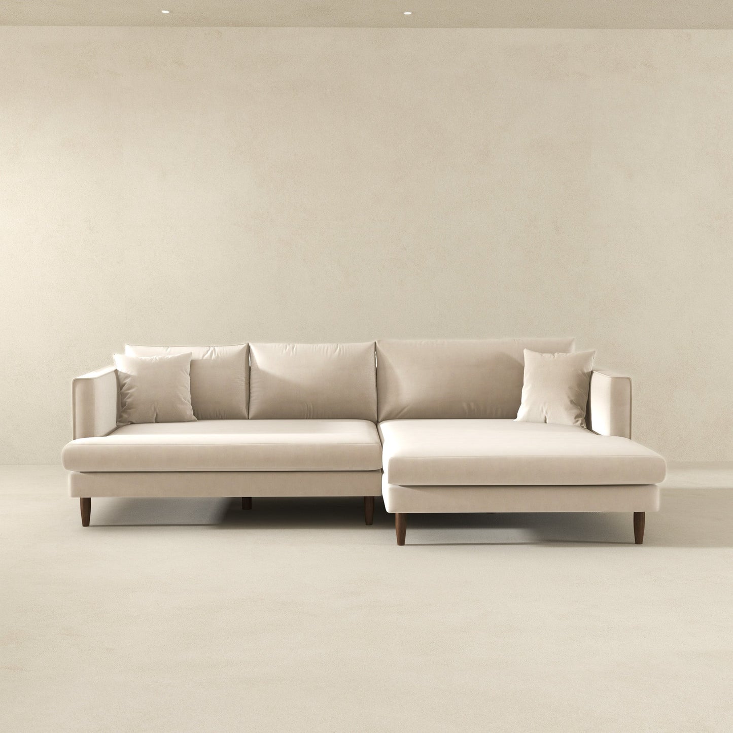 Blake 107" Cream Velvet L-Shaped Sectional Sofa Right Facing