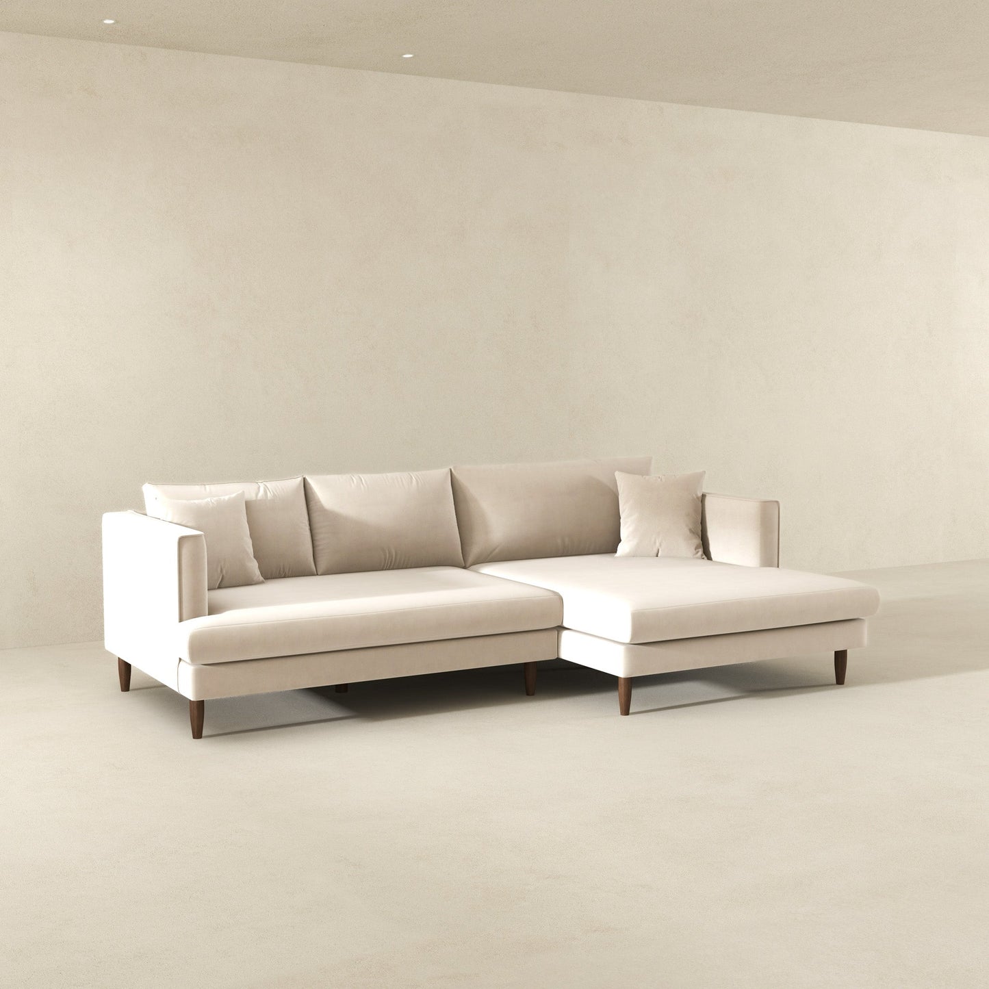 Blake 107" Cream Velvet L-Shaped Sectional Sofa Right Facing