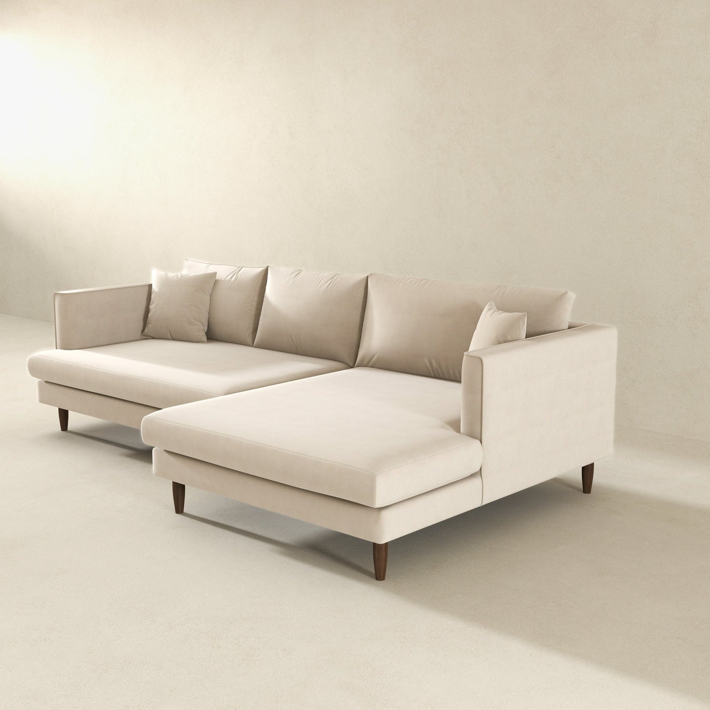 Blake 107" Cream Velvet L-Shaped Sectional Sofa Right Facing
