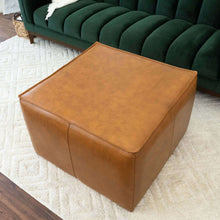 Load image into Gallery viewer, Mallory Mid-Century Square Genuine Leather Upholstered Ottoman In Tan