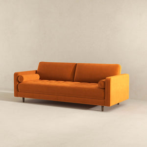 Anthony Mid-Century Modern Burnt Orange  Velvet Sofa