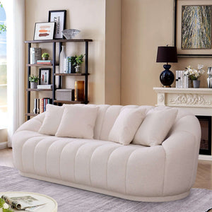 Maximilian White Japandi Style Tight Back Boucle Couch
