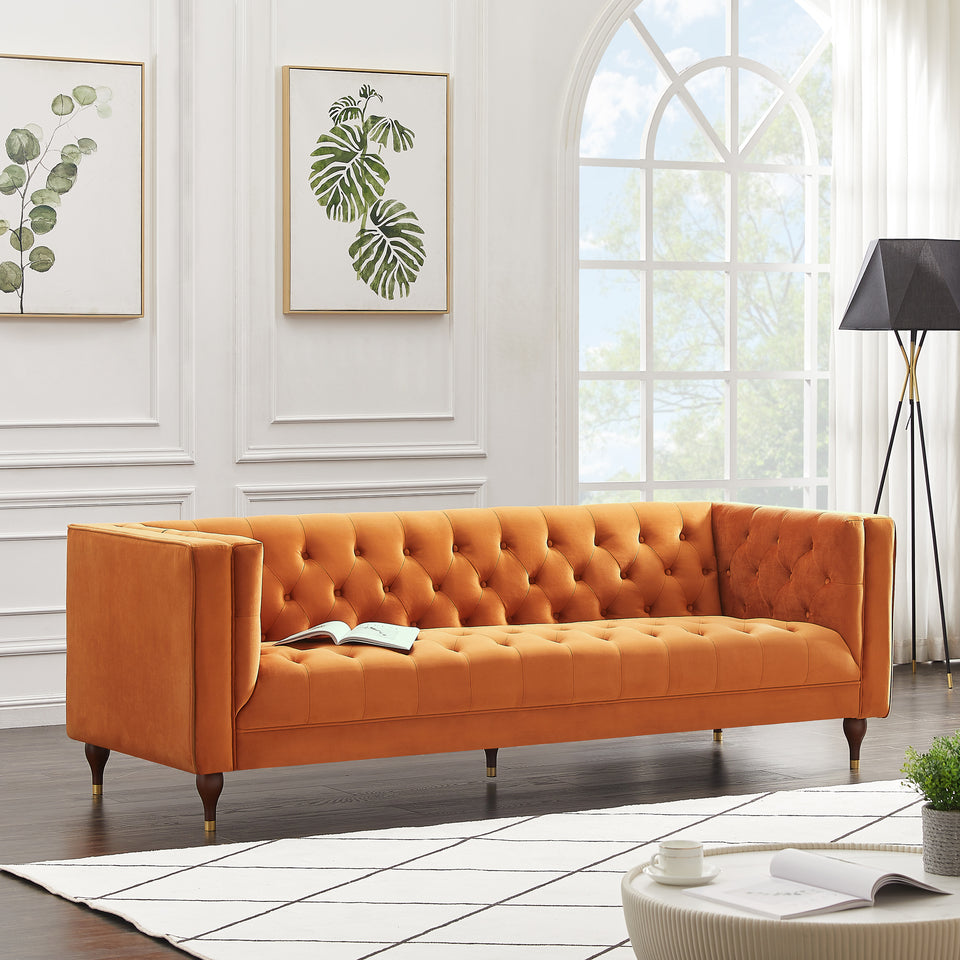 Evelyn 88" Burnt Orange Velvet Luxury Chesterfield Sofa