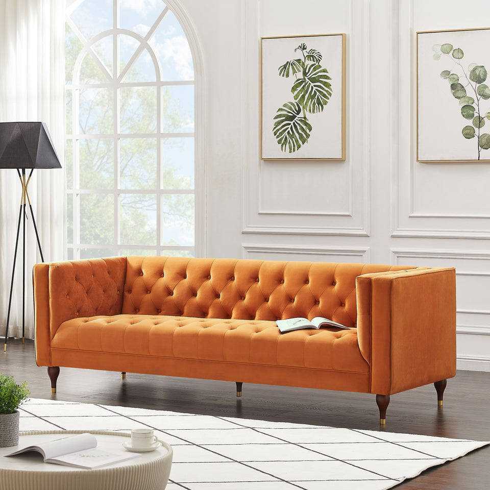 Evelyn 88" Burnt Orange Velvet Luxury Chesterfield Sofa