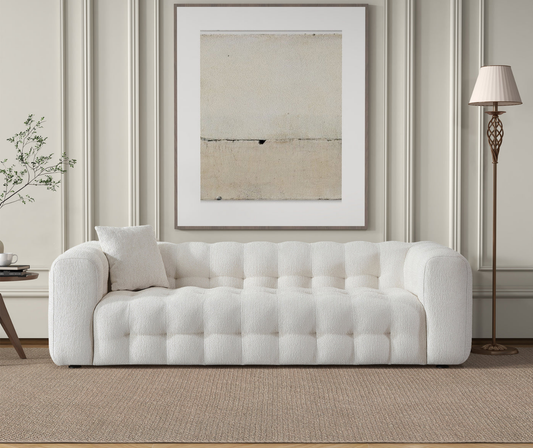 Eden Cream Modern Tufted Chesterfield Boucle Fabric Sofa