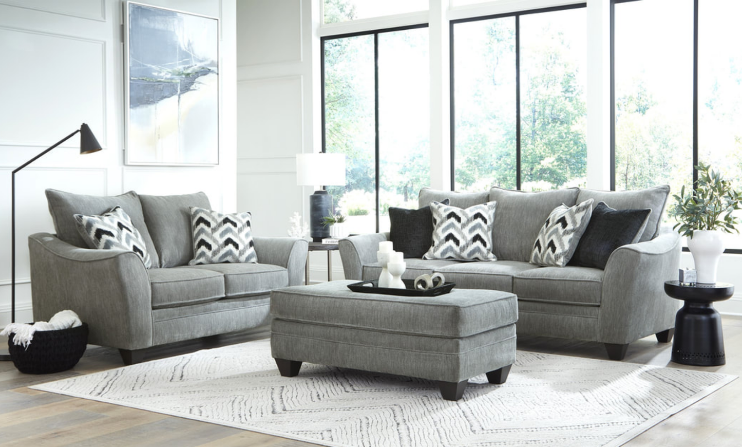 3850 Grey Chenille Sofa and Loveseat