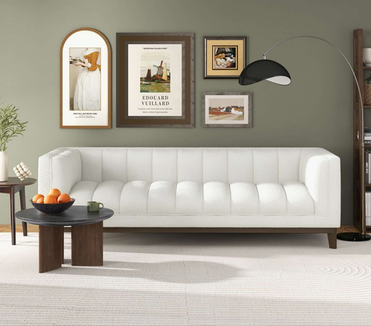 Melissa 91" Mid-Century Modern White Boucle Sofa